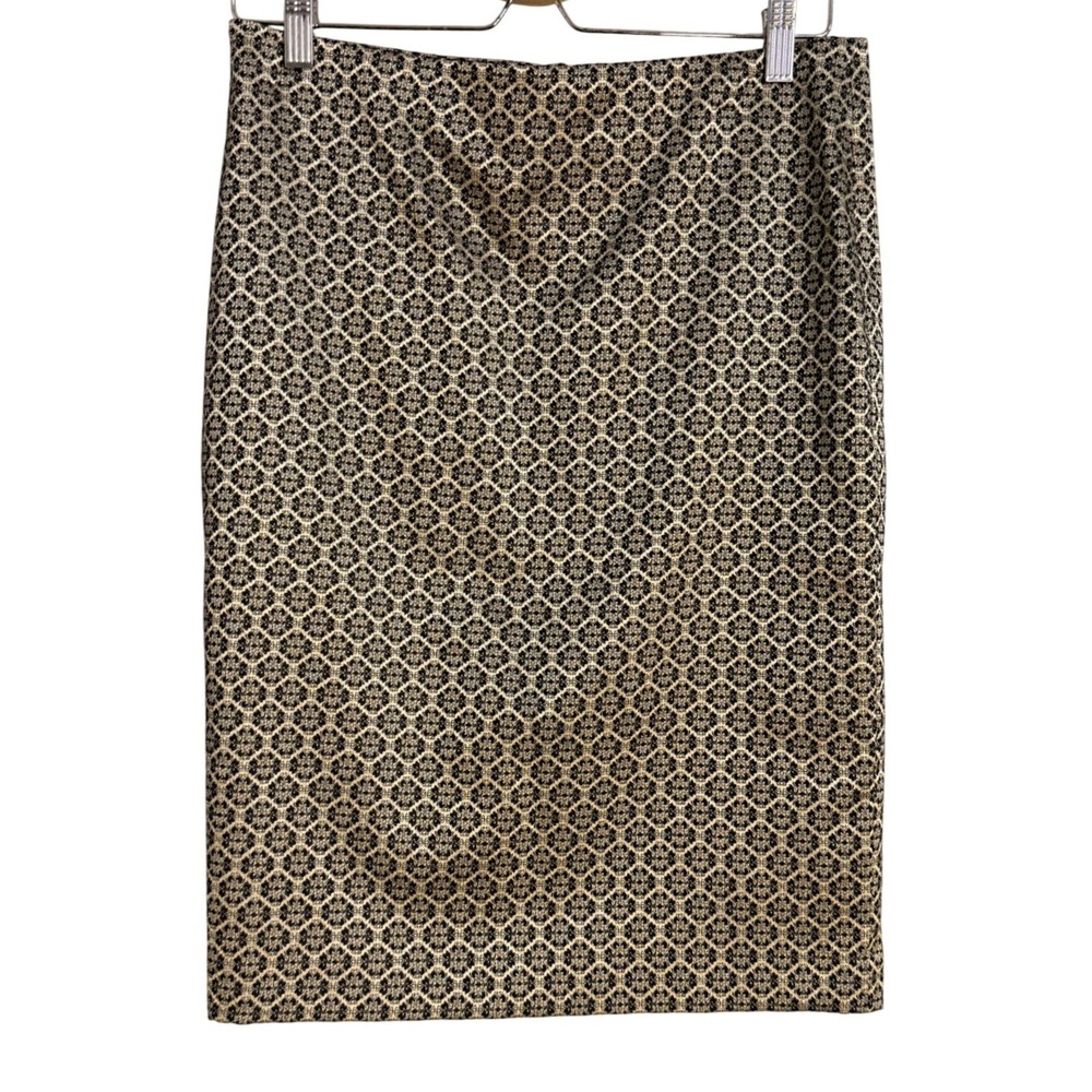 Ann Taylor Gold Black Metallic‎ Jacquard Geometric Pencil Skirt Womens Size 6